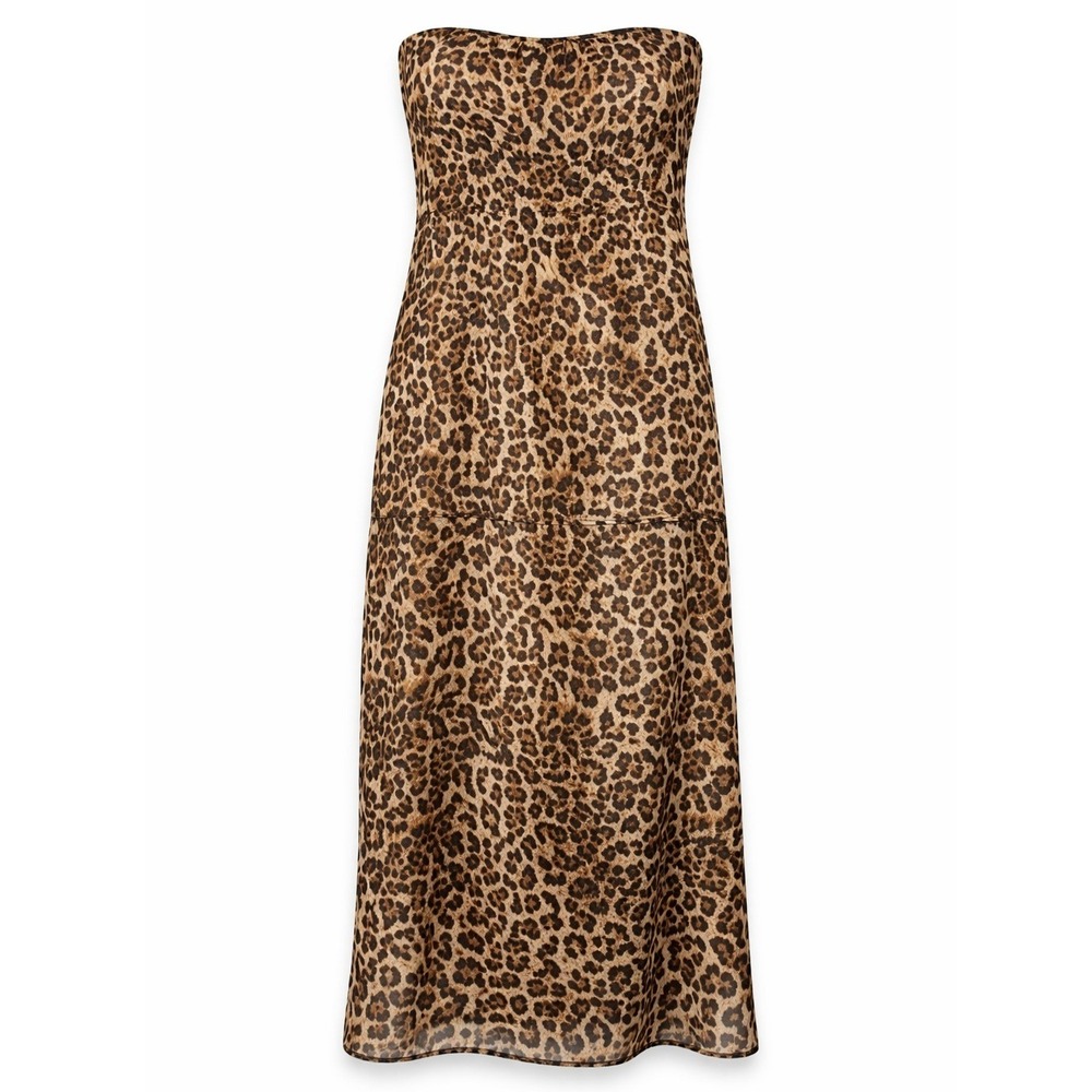 Forever 21 Maxi Dress Womens Small Leopard Strapless Animal Print Brown Mob Wife